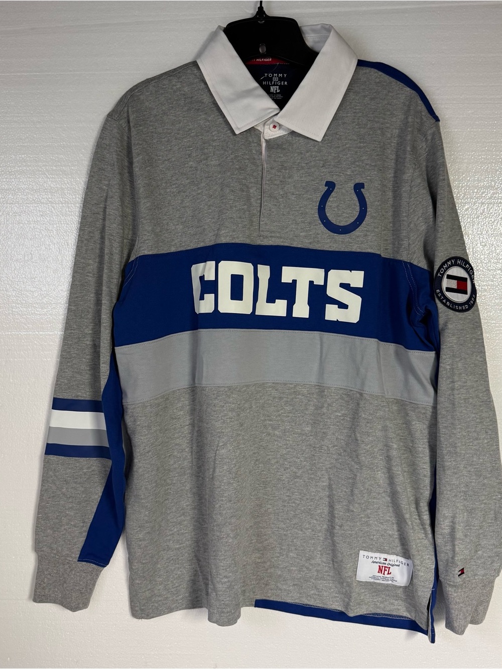 Tommy Hilfiger Shirt Indianapolis Colts Men L Gray Rugby Long Sleeve Polo NFL